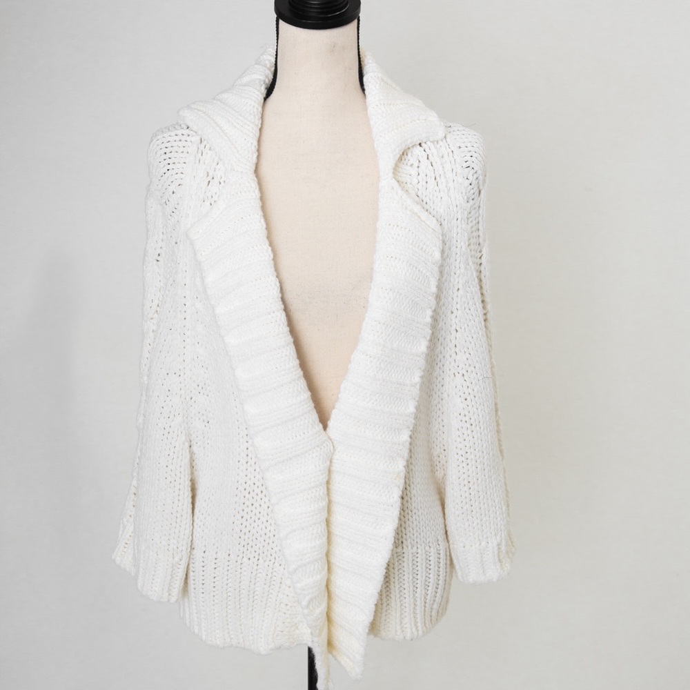 Chunky knit cardigan sweater dolman sleeve ivory by Attention M